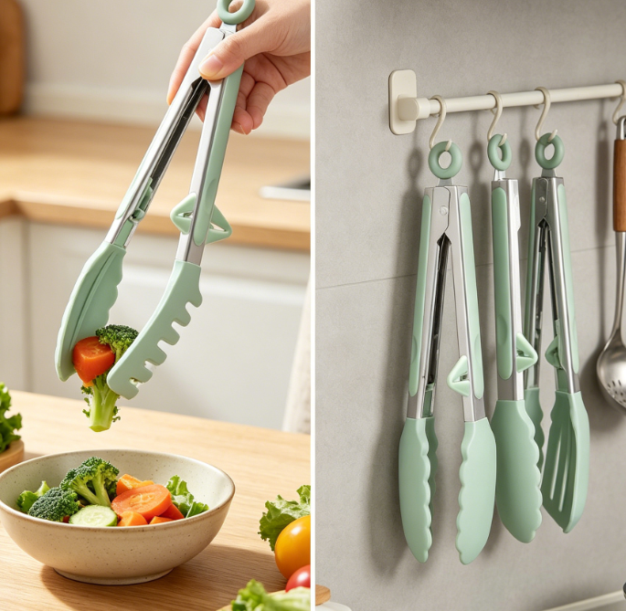 Great-Value 3-Piece Set of Food-Grade Silicone Kitchen Tongs